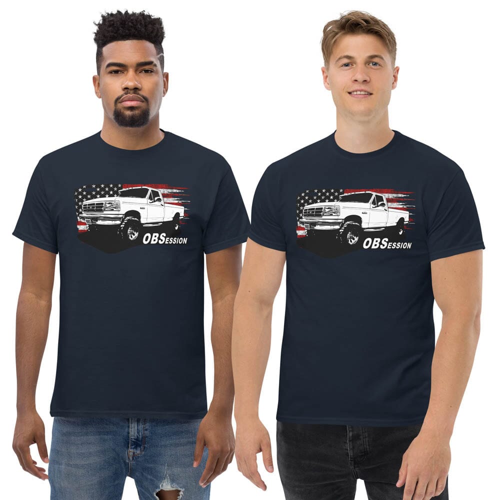 OBS Single Cab Truck American Flag T-Shirt-In-Black-From Aggressive Thread
