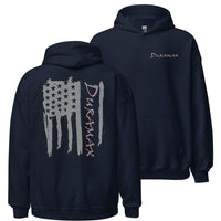 Thumbnail for Duramax Hoodie With Grey American Flag On the Back From Aggressive Thread - Color Navy