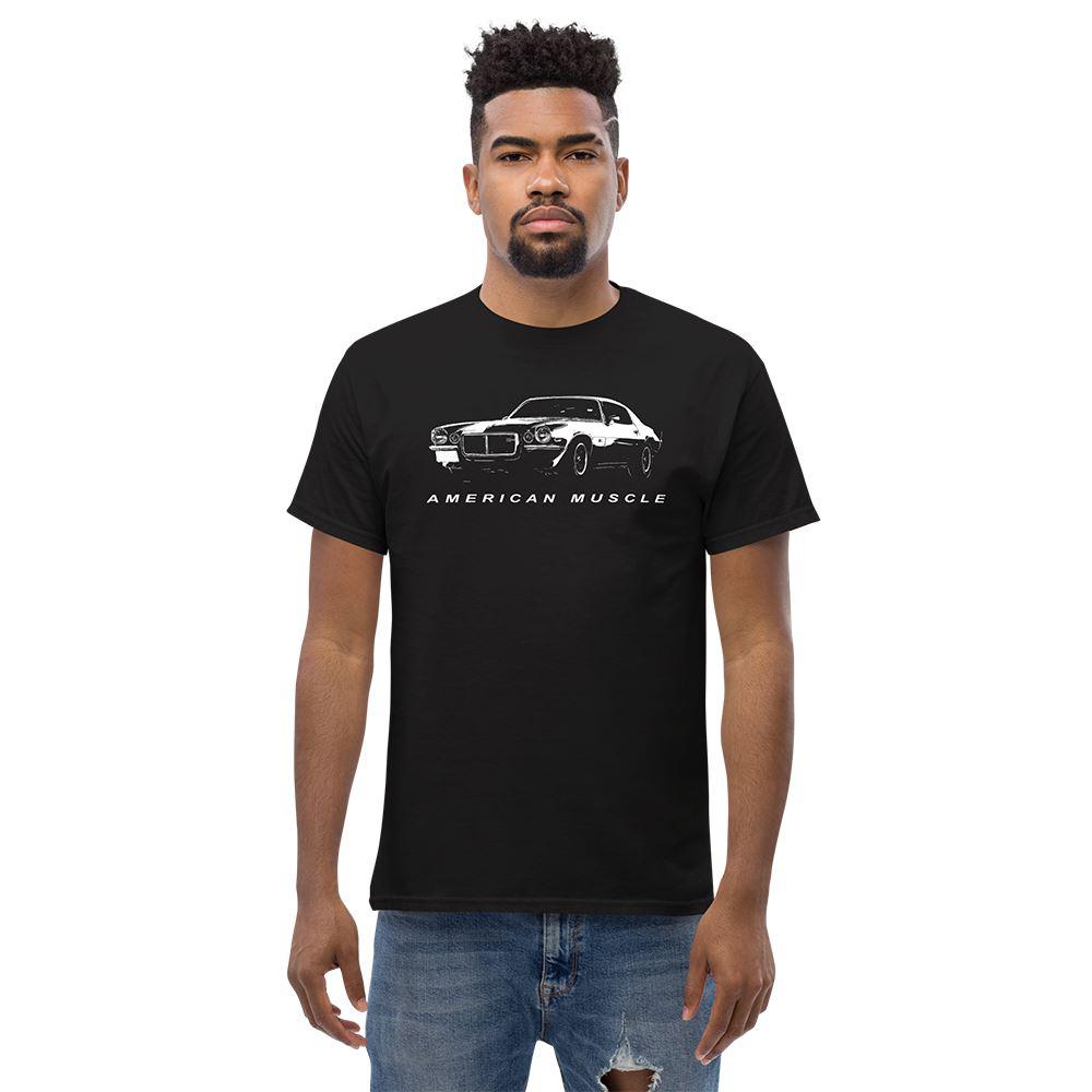 Man Wearing a 1970-1973 Split Bumper Camaro T-Shirt | Aggressive Thread Muscle Car Apparel