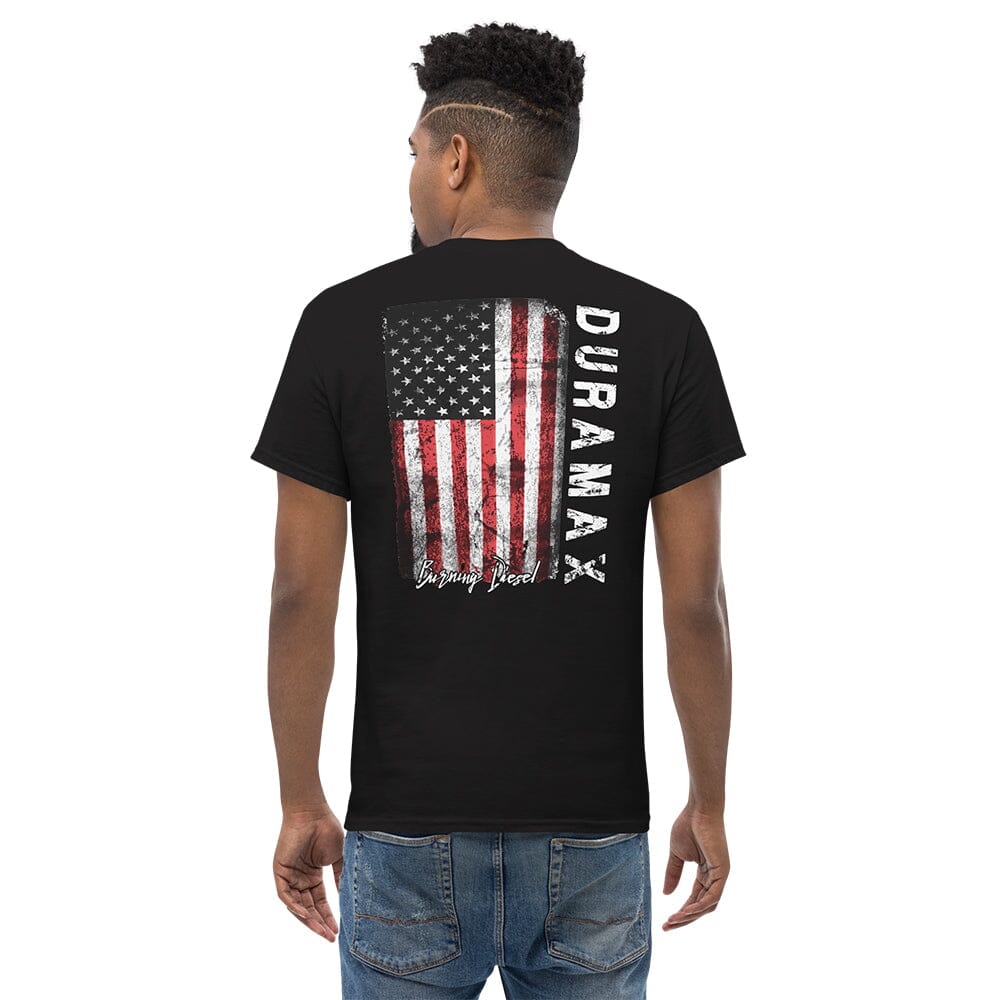 Man wearing Duramax American Flag T-Shirt Back Printed