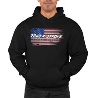 Thumbnail for Power Stroke Powerstroke Battle American Flag Hoodie Sweatshirt-In-White-From Aggressive Thread