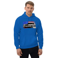 Thumbnail for 1970 Chevrolet Chevelle Sweatshirt Hoodie From Aggressive Thread - BlueMan Wearing a 1970 Chevrolet Chevelle Sweatshirt Hoodie From Aggressive Thread - Blue