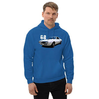 Thumbnail for Man Wearing a 68 Firebird Hoodie From Aggressive Thread - BLUE