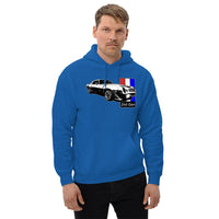 Thumbnail for Man wearing a Second Gen Camaro Hoodie in White From Aggressive Thread Muscle Car Apparel