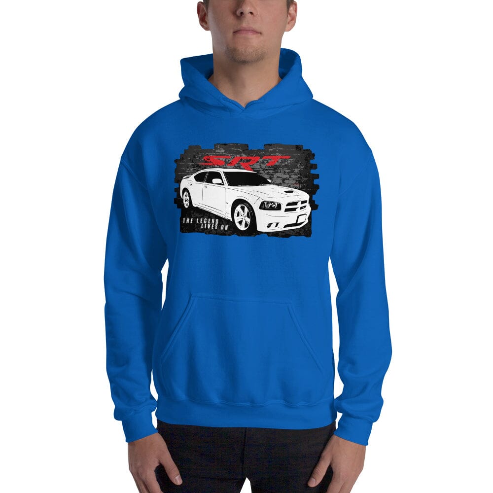 Man Wearing a 2006-2010 Dodge Charger SRT8 Hoodie From Aggressive Thread - Blue