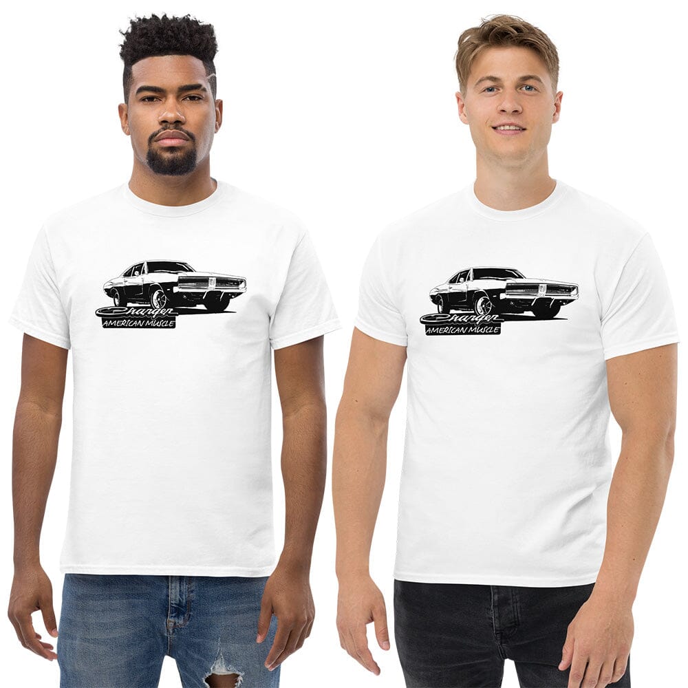 2 Men wearing 1969 Charger T-Shirt From Aggressive Thread - Color White