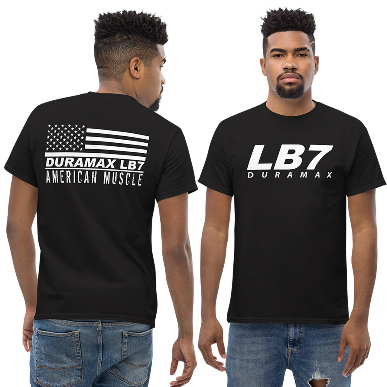 LB7 Duramax T-Shirt - American Muscle Flag-In-Black-From Aggressive Thread