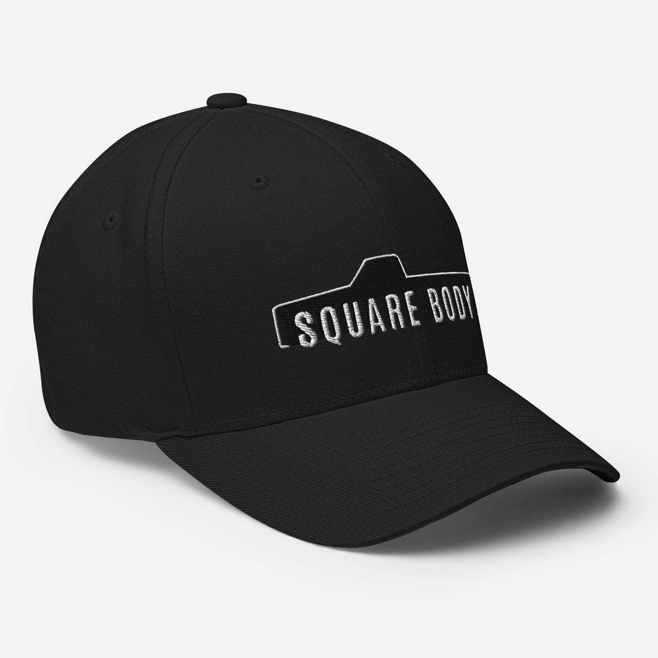 3/4 view of Man wearing a Square Body C10 Hat From Aggressive Thread in Black