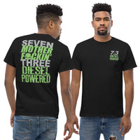 Thumbnail for man modeling 7.3 Powerstroke T-Shirt Seven MF'N Three Diesel Powered - in black