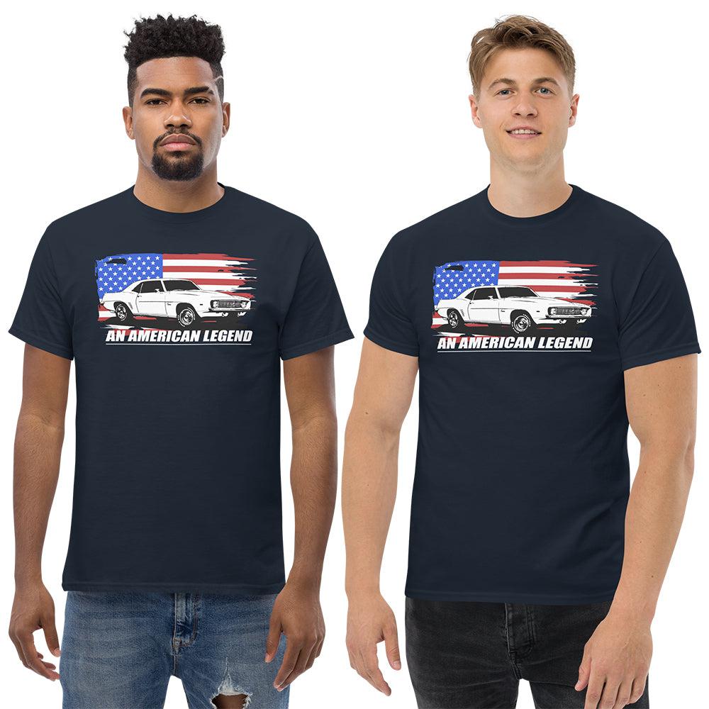 men modeling 1969 camaro t-shirt in navy