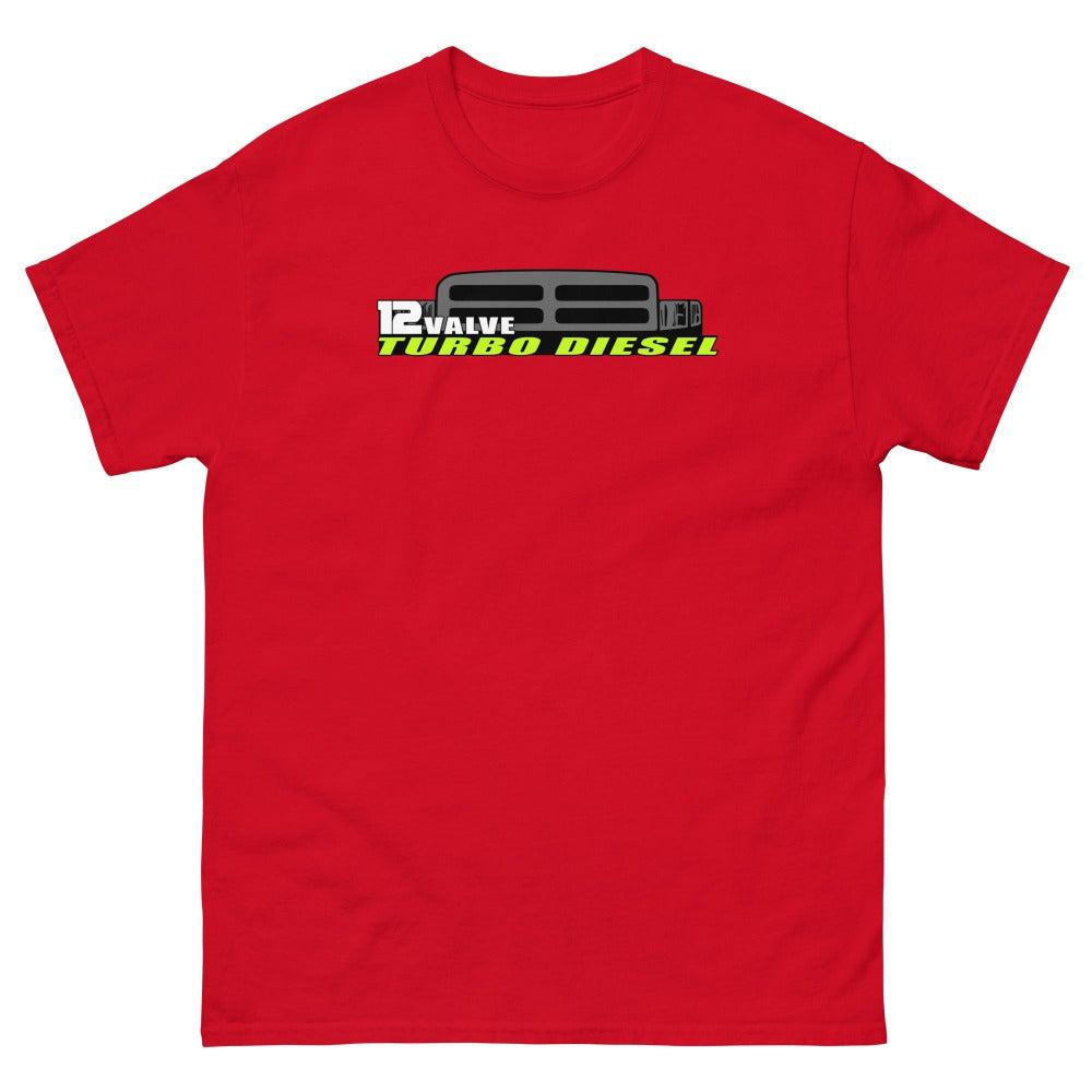 man modeling 12 valve cummins second gen dodge ram tshirt - red