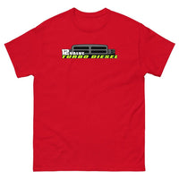 Thumbnail for man modeling 12 valve cummins second gen dodge ram tshirt - red