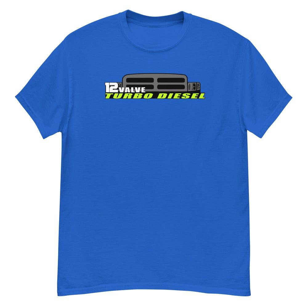 man modeling 12 valve cummins second gen dodge ram tshirt - royal