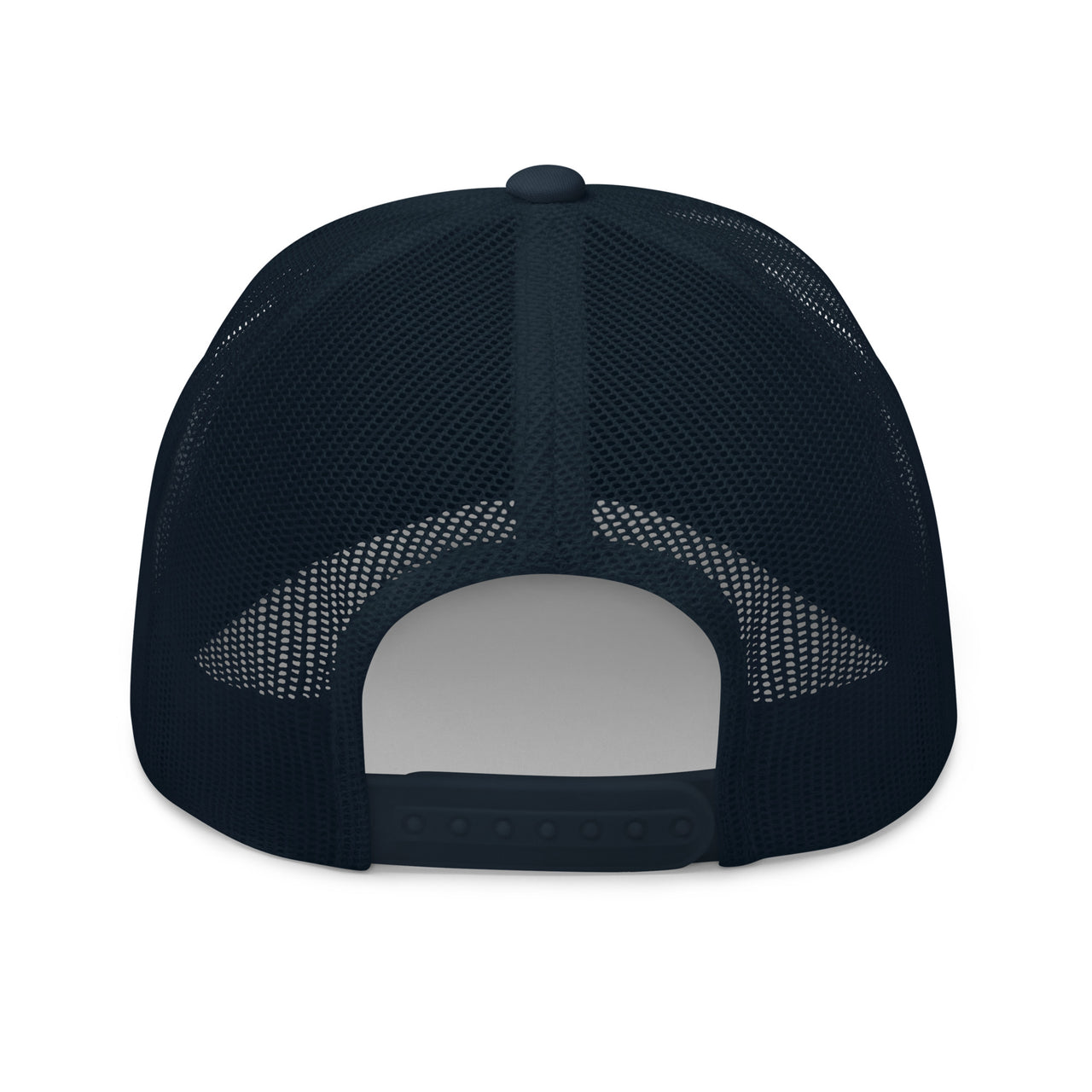 back of navy trucker hat