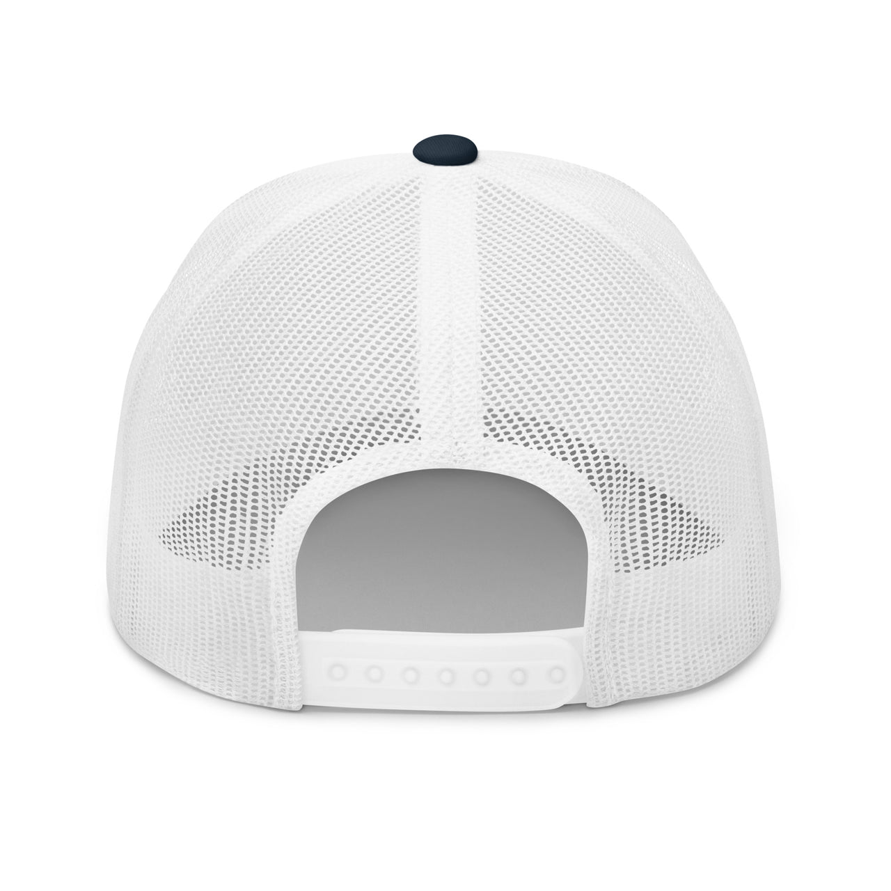 back view of white trucker hat