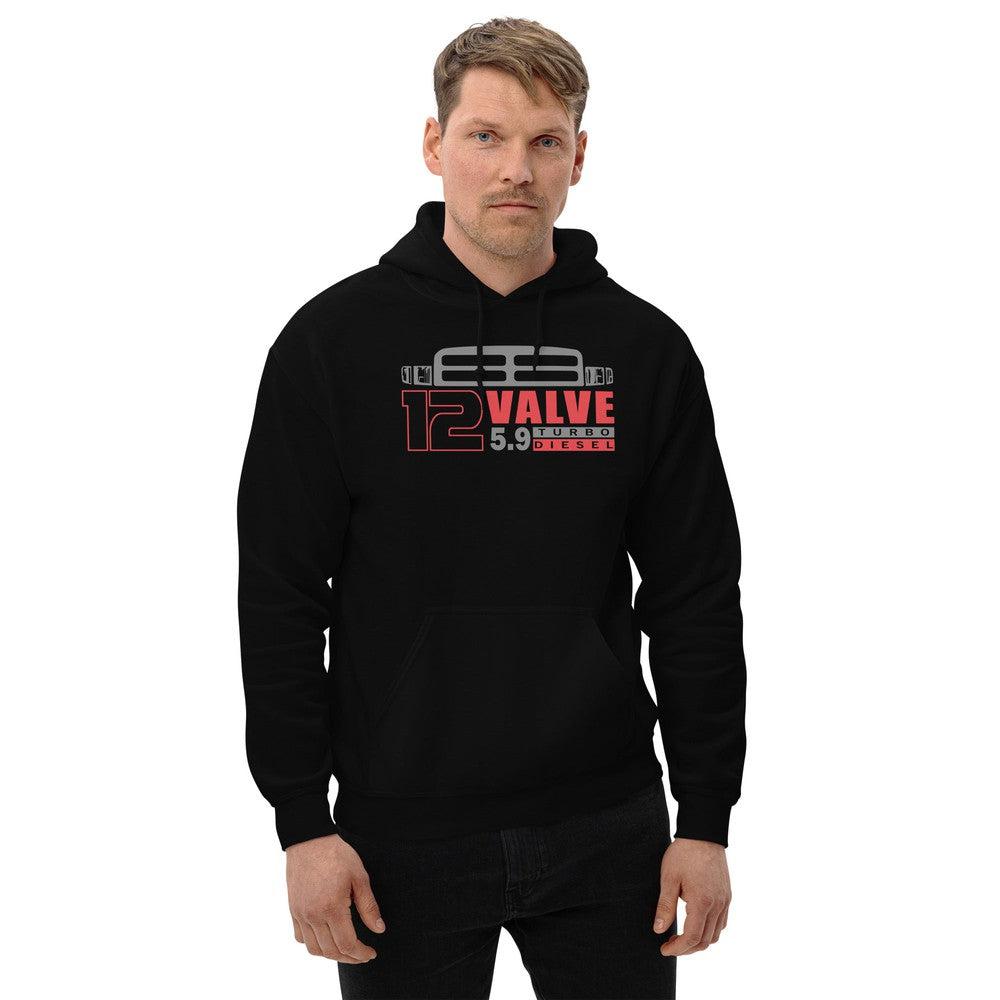 man modeling 12v cummins Second gen dodge ram hoodie in white