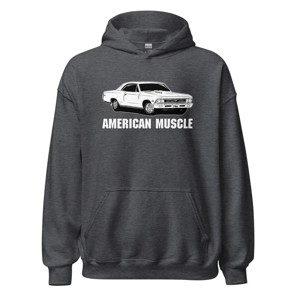 1966 Chevelle Hoodie, American Muscle Car Sweatshirt-In-Dark Heather-From Aggressive Thread