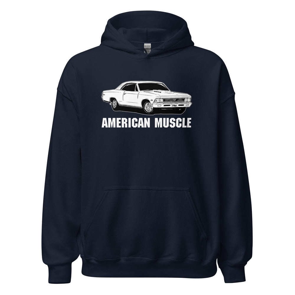 1966 Chevelle Hoodie, American Muscle Car Sweatshirt-In-Navy-From Aggressive Thread
