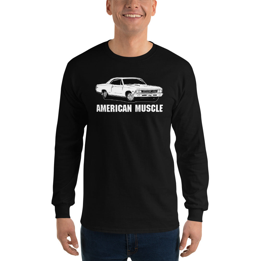 man modeling 1966 Chevelle Long Sleeve T-Shirt in black