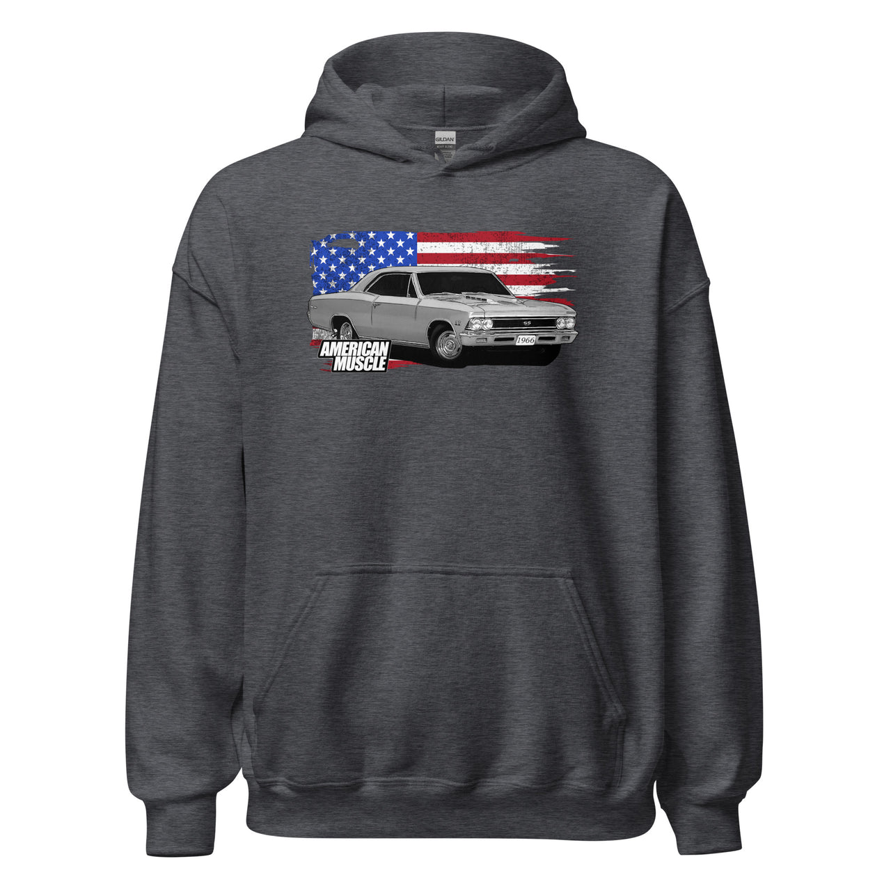 1966 Chevelle Car Hoodie Sweatshirt With American Flag design - in grey