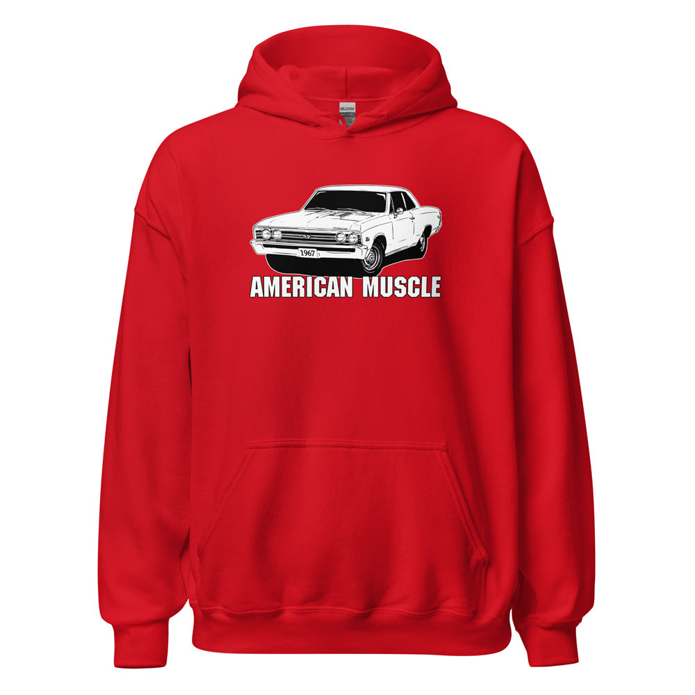 1967 Chevelle Hoodie, American Muscle Car Sweatshirt-In-Red-From Aggressive Thread