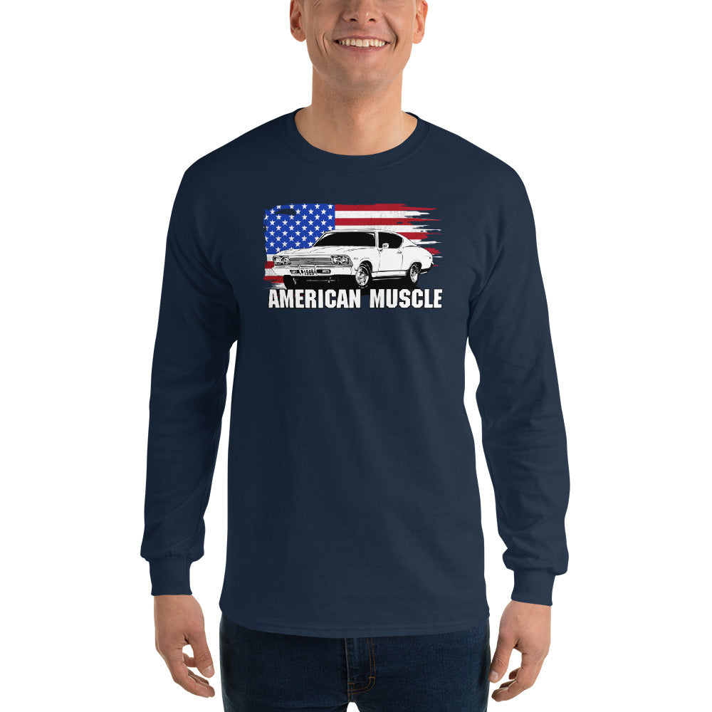 1969 chevelle shirt modeled in navy