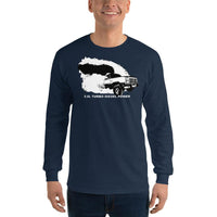 Thumbnail for 1st gen diesel truck rolling coal long sleeve shirt modeled in navy