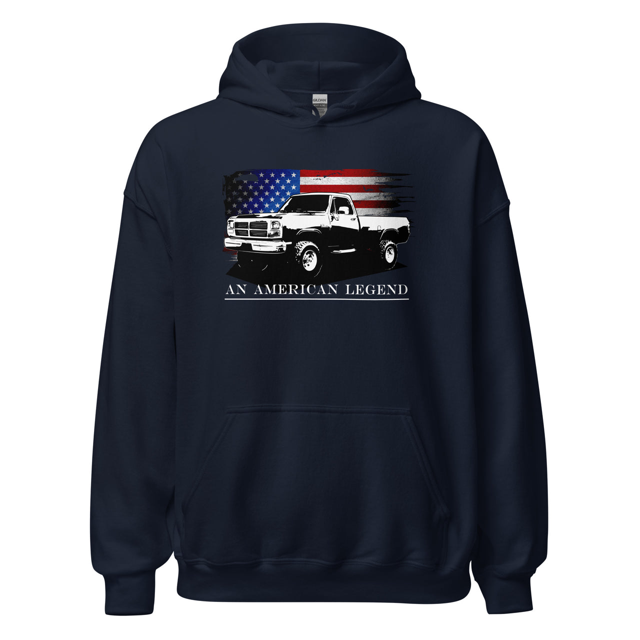First Gen Truck Hoodie, American Flag Design Sweatshirt-In-Navy-From Aggressive Thread
