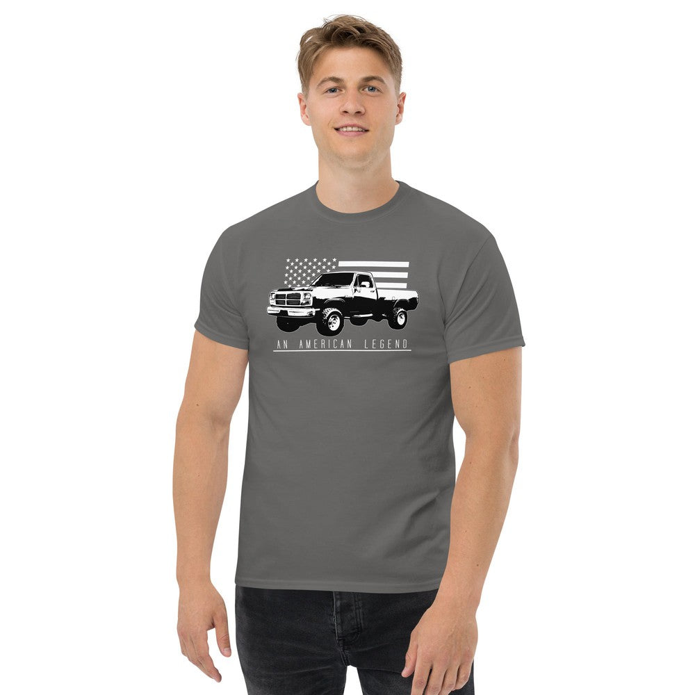 First Gen Truck T-Shirt With American Flag Design modeled in charcoal