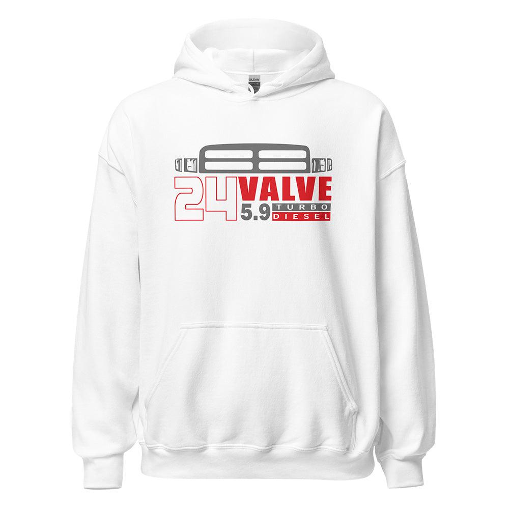 2nd Gen Truck Grille Hoodie 24v 5.9 Diesel Engine Sweatshirt in white