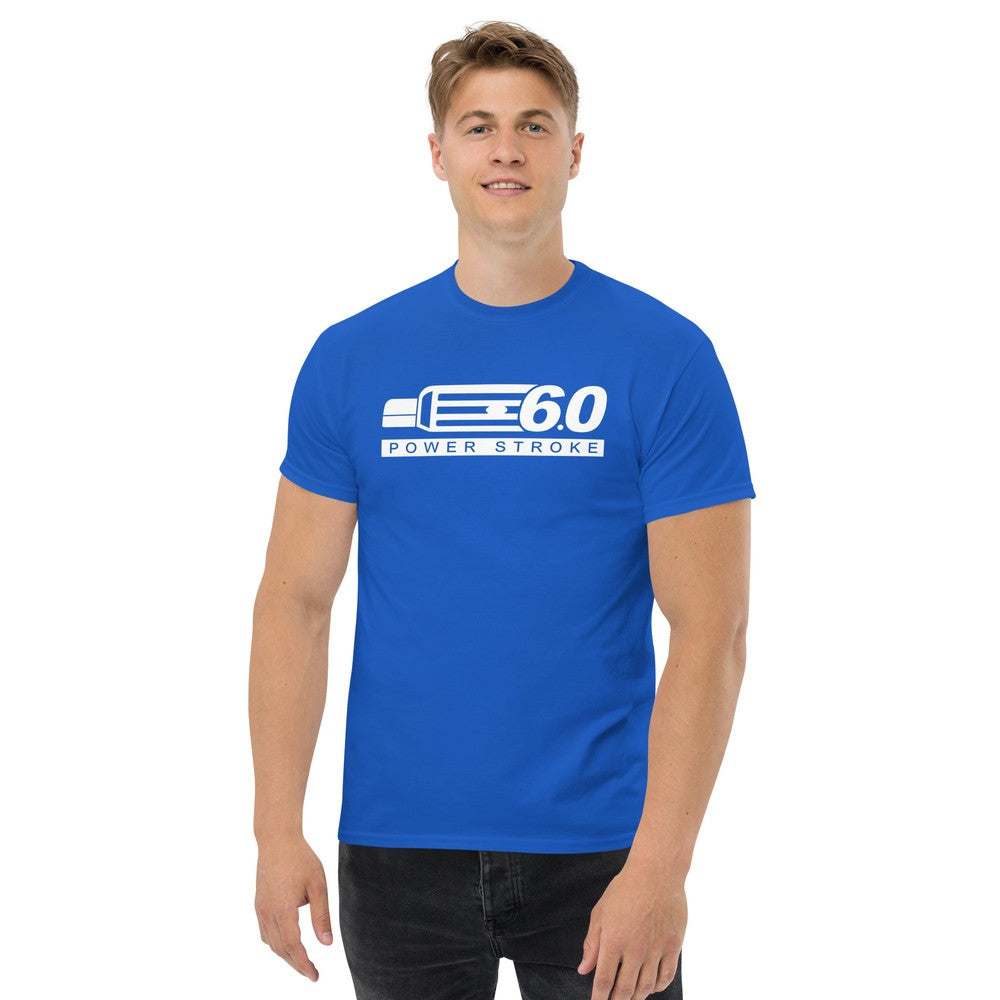 Power Stroke 6.0 Diesel Grille T-Shirt modeled in blue