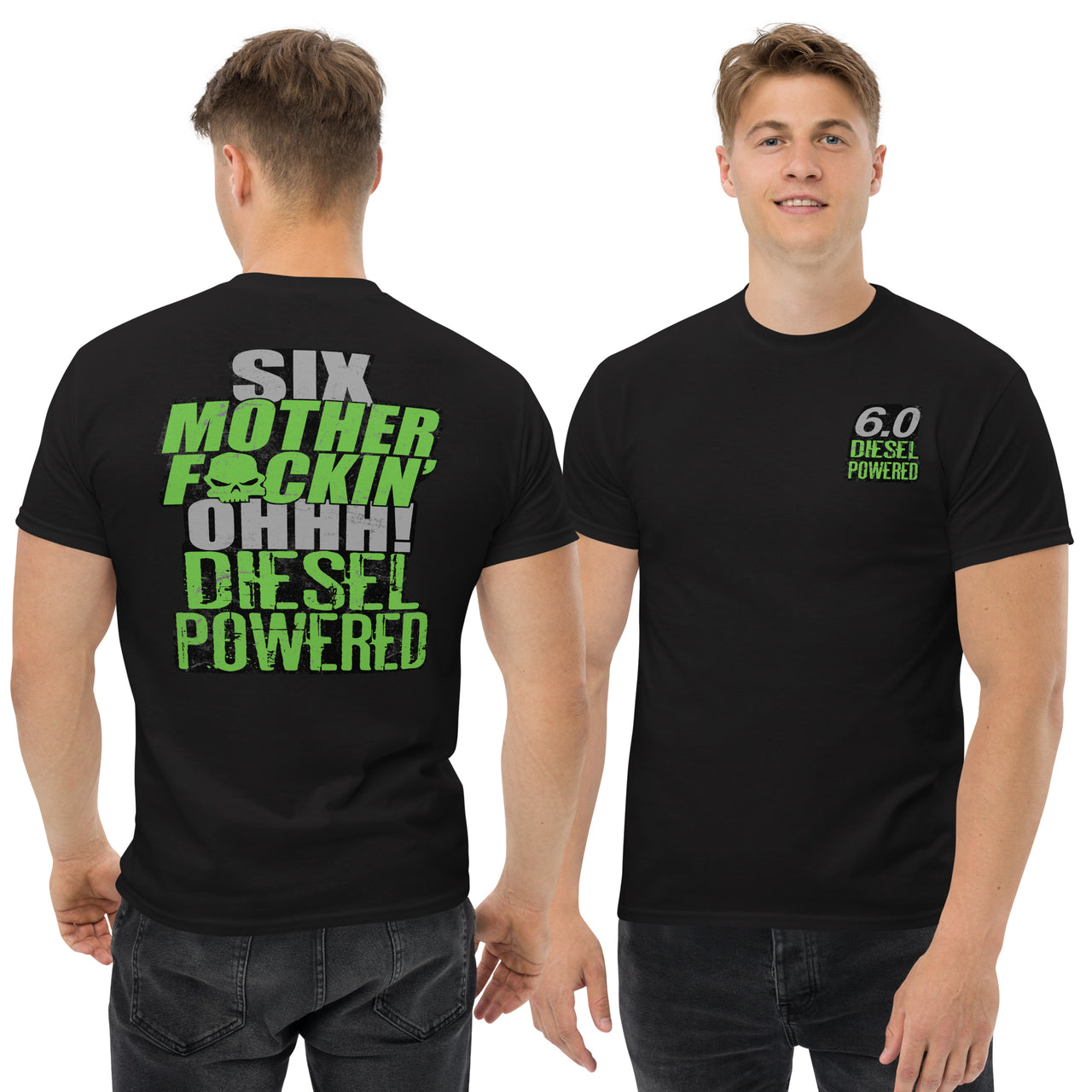 6.0 MFN Powerstroke Diesel T-Shirt modeled in black