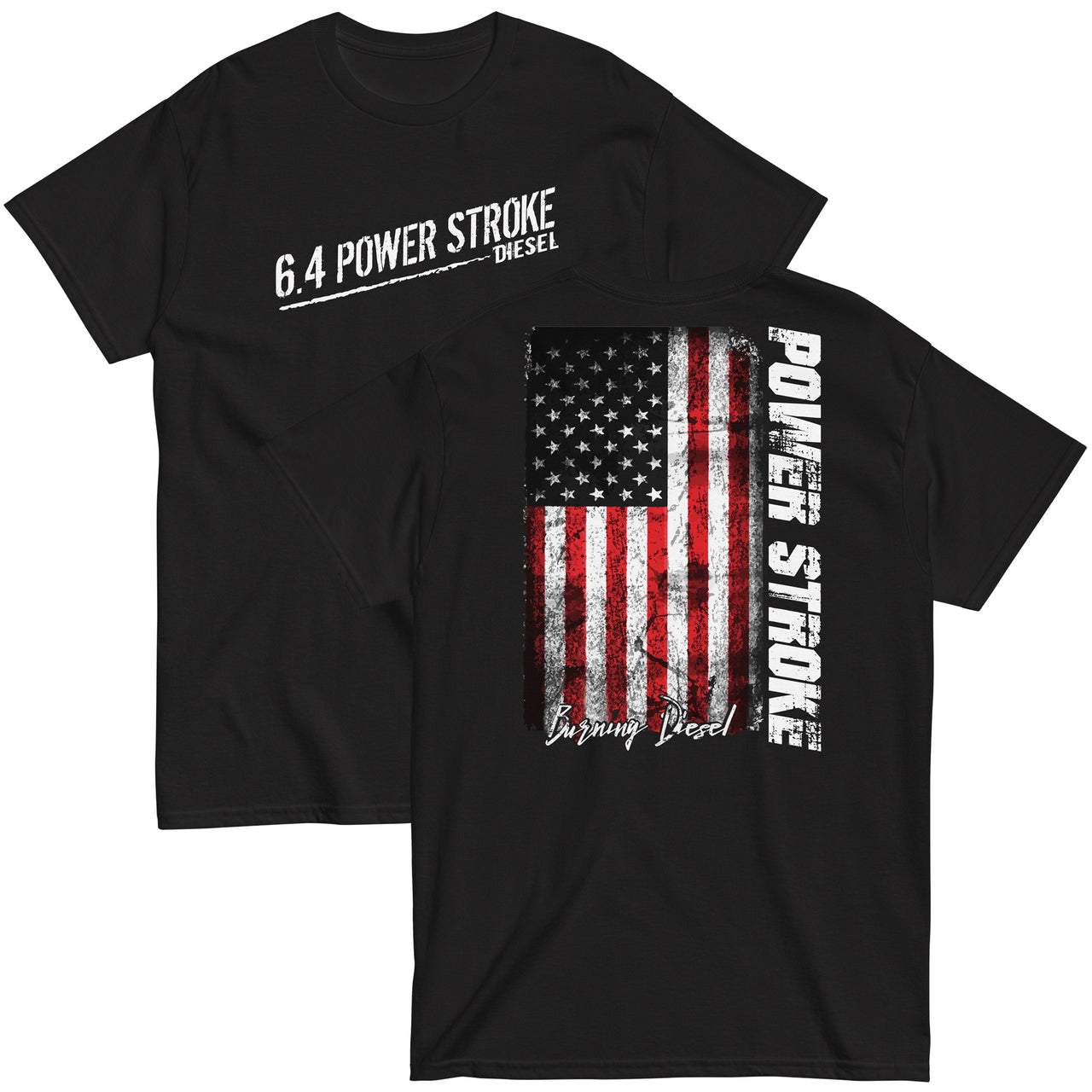 6.4 Power Stroke American Flag T-Shirt-In-Black-From Aggressive Thread