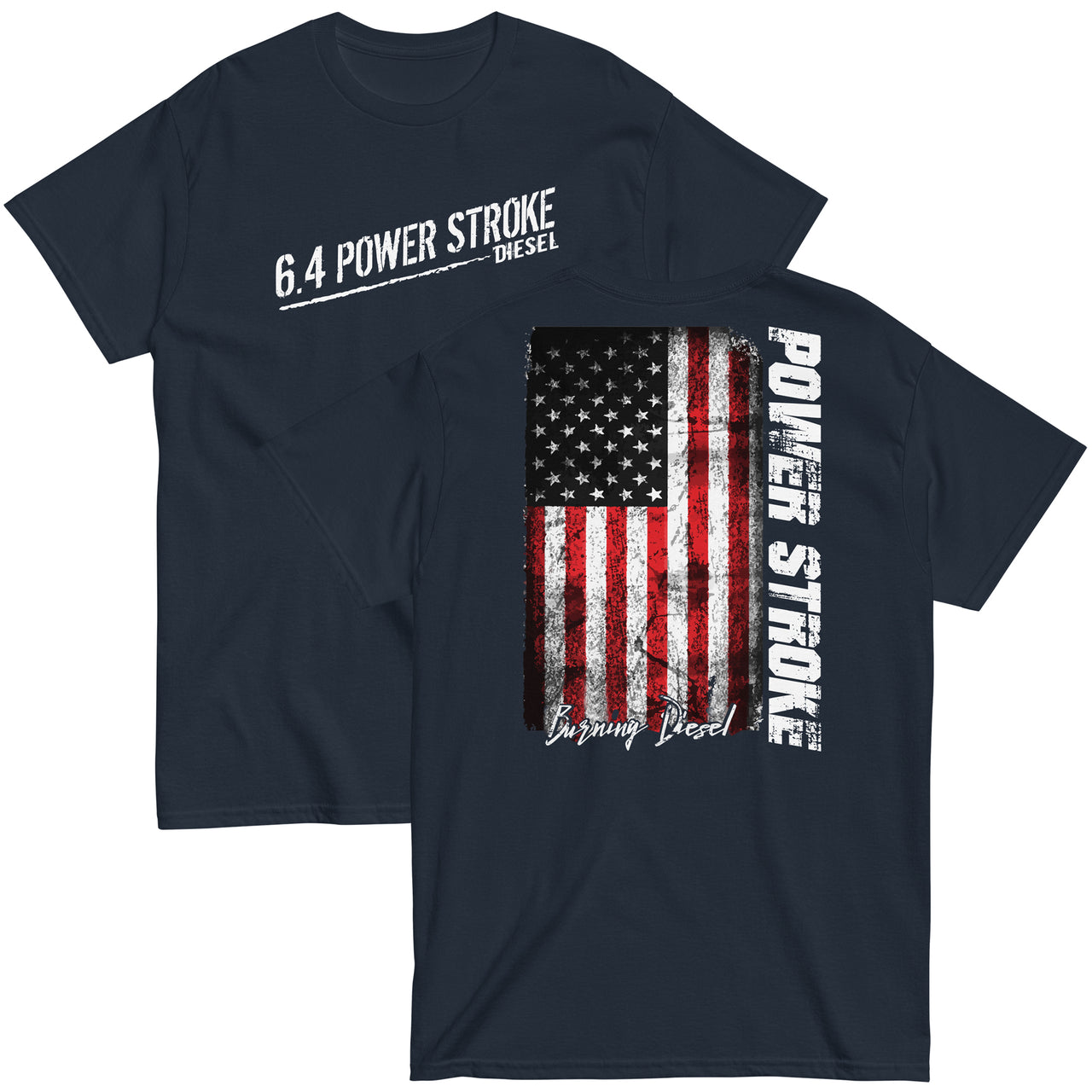 6.4 Power Stroke American Flag T-Shirt-In-Navy-From Aggressive Thread