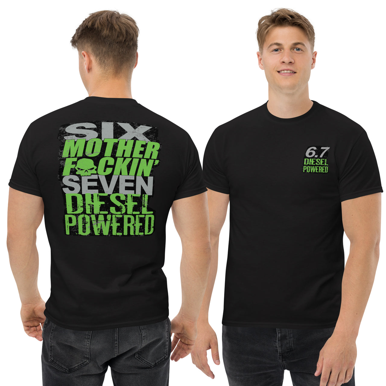 6.7 MF'N Diesel Engine T-Shirt modeled in black