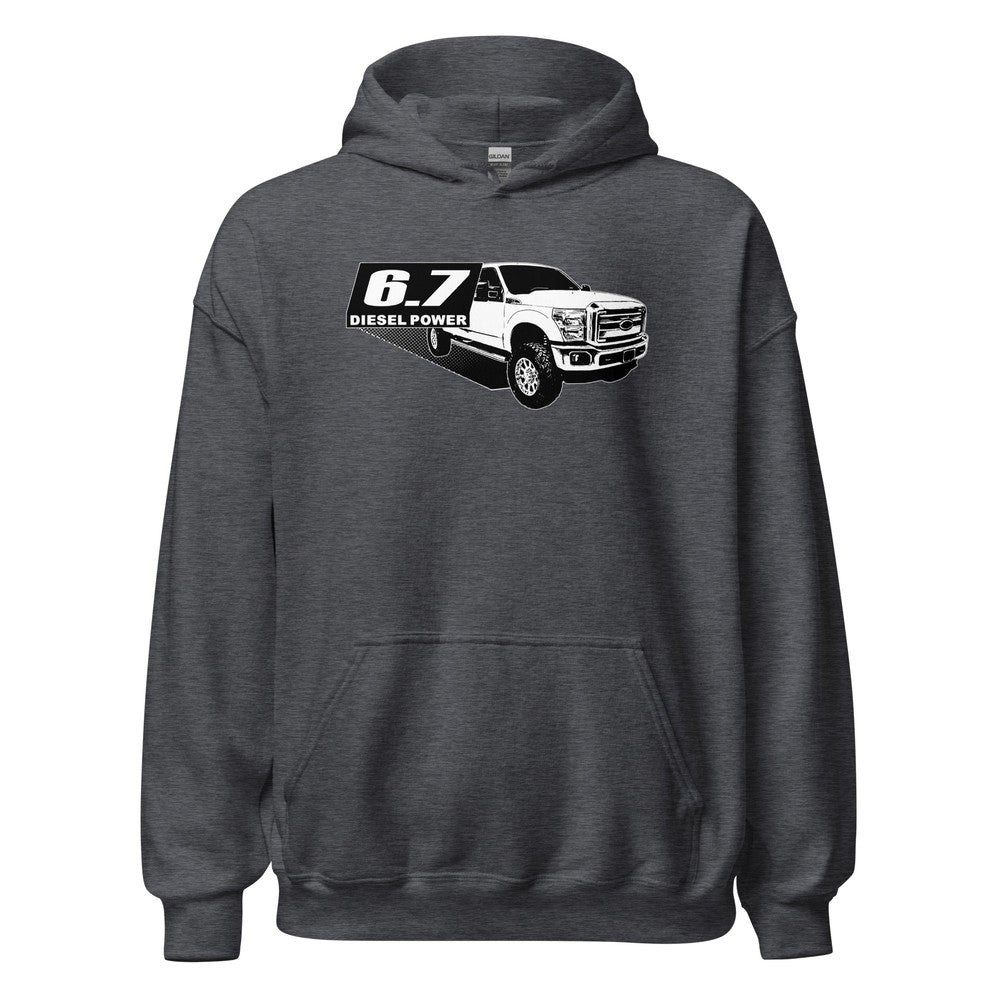 6.7 Powerstroke Hoodie Power Stroke Sweatshirt With Diesel Truck in heather grey