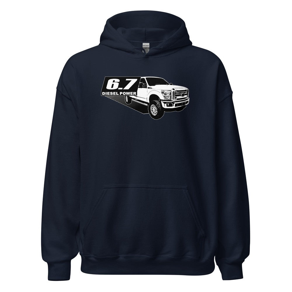 6.7 Powerstroke Hoodie Power Stroke Sweatshirt With Diesel Truck in navy