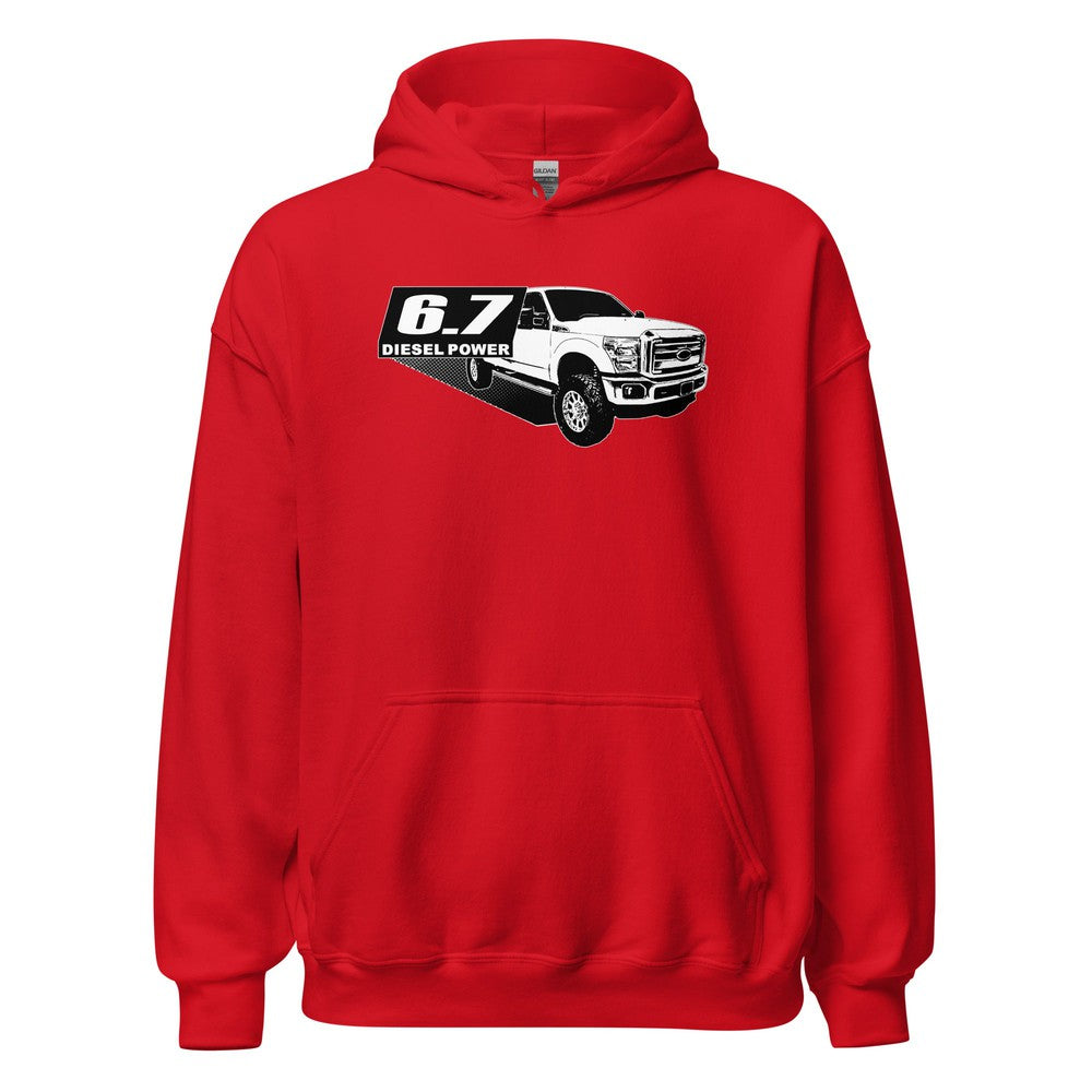 6.7 Powerstroke Hoodie Power Stroke Sweatshirt With Diesel Truck in red
