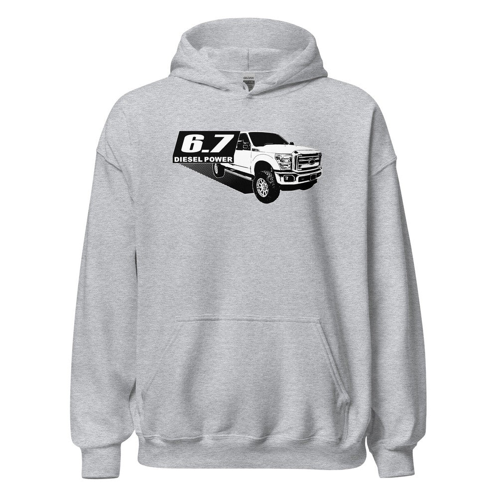 6.7 Powerstroke Hoodie Power Stroke Sweatshirt With Diesel Truck in sport grey