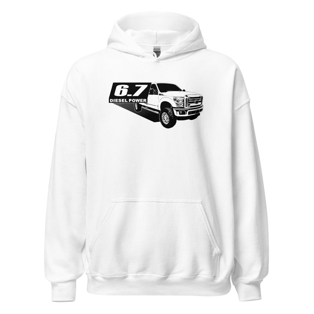 6.7 Powerstroke Hoodie Power Stroke Sweatshirt With Diesel Truck in white