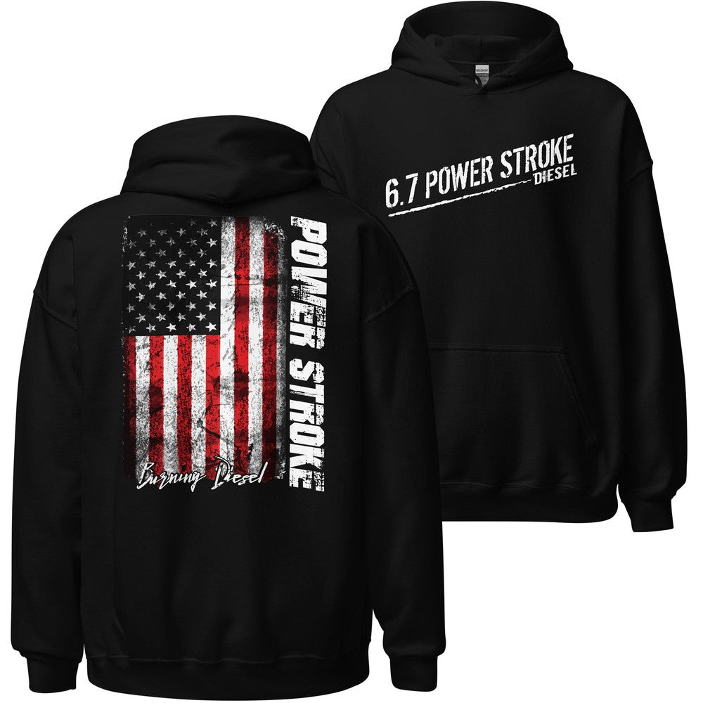 6.7 Powerstroke Hoodie Power Stroke Sweatshirt - Burning Diesel-In-Black-From Aggressive Thread