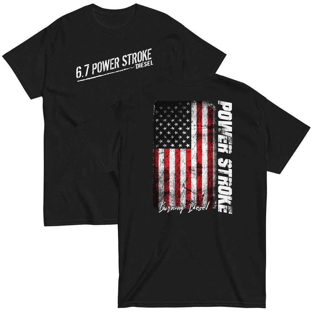 6.7 Power Stroke T-Shirt With American Flag-In-Black-From Aggressive Thread
