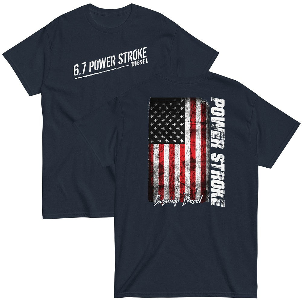 6.7 Power Stroke T-Shirt With American Flag-In-Navy-From Aggressive Thread