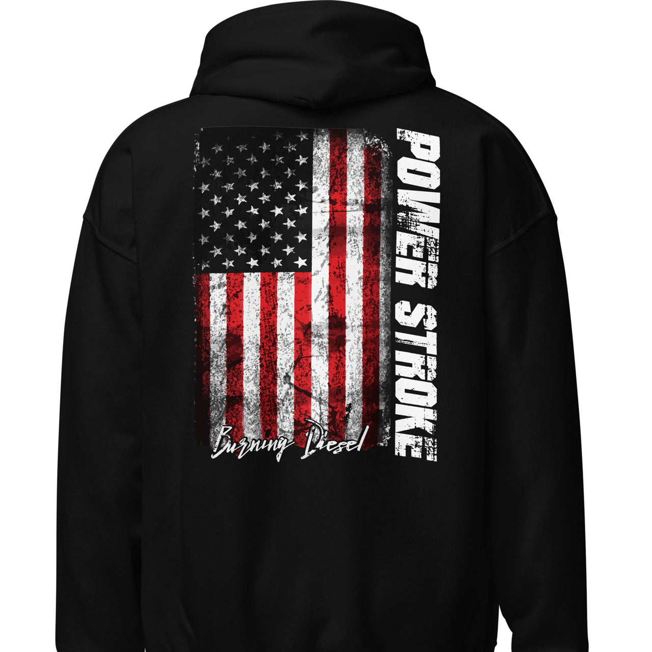 7.3 Power Stroke Diesel Hoodie, American Flag Sweatshirt back in black