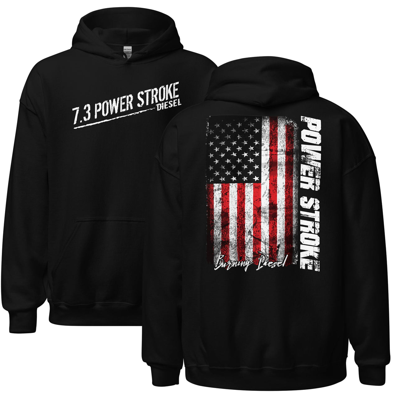 7.3 Power Stroke Diesel Hoodie, American Flag Sweatshirt in black