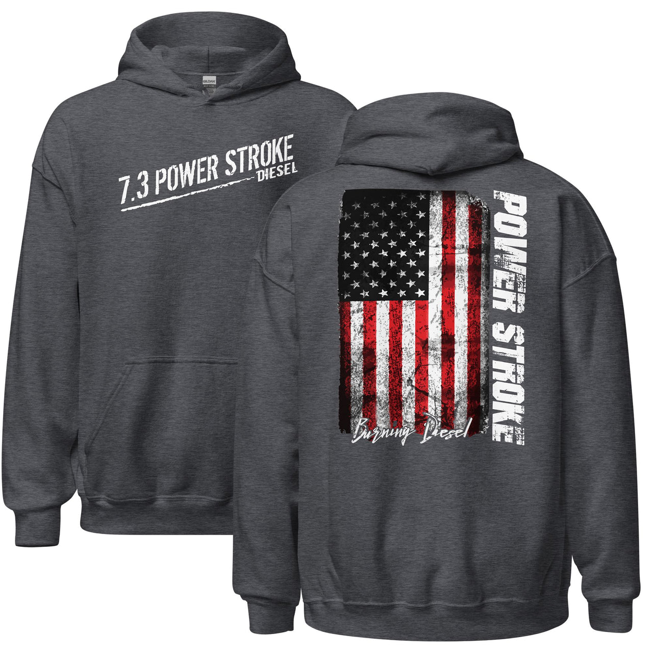 7.3 Power Stroke Diesel Hoodie, American Flag Sweatshirt in grey