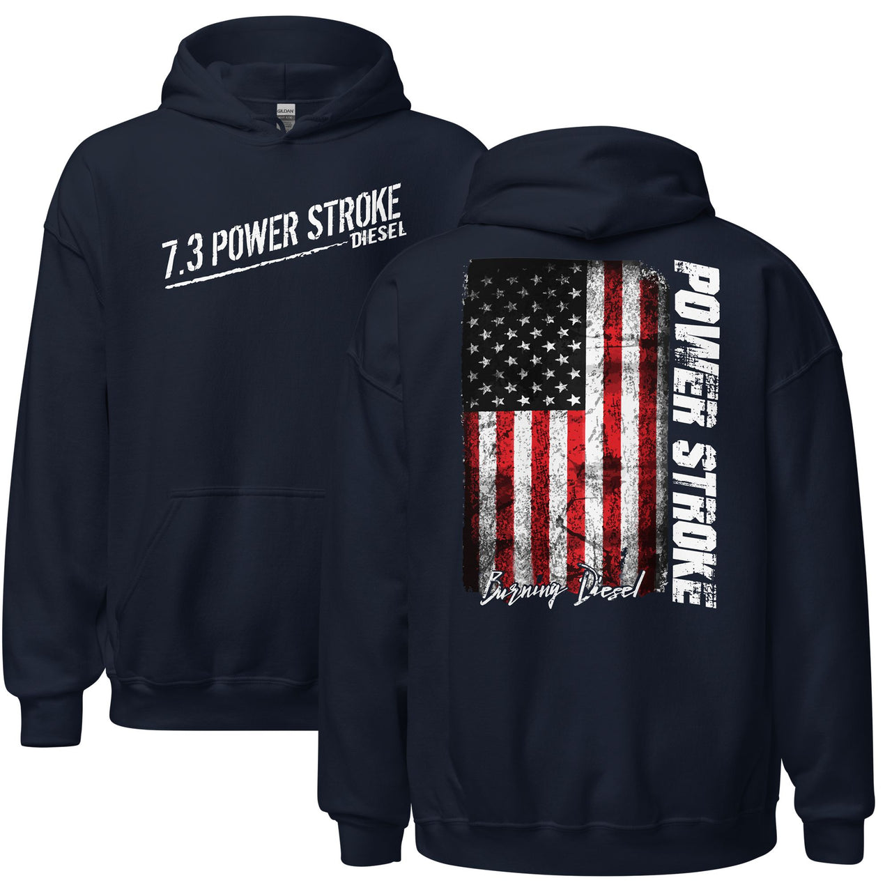 7.3 Power Stroke Diesel Hoodie, American Flag Sweatshirt in navy