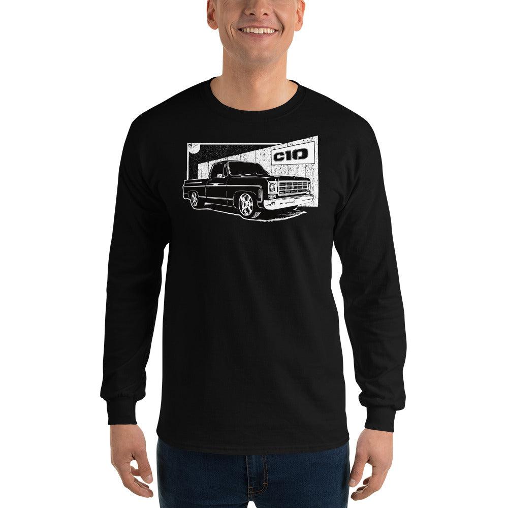 77 Square Body C10 Long Sleeve T-Shirt modeled in black