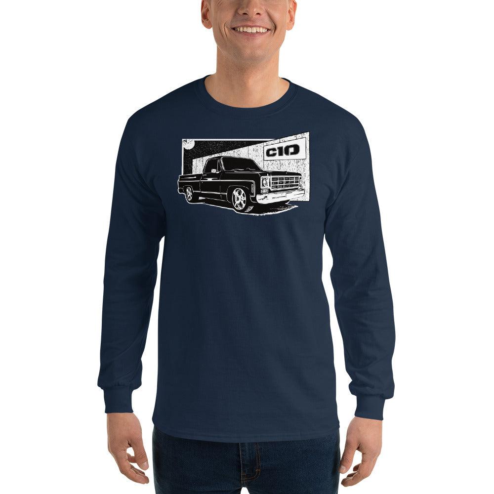 77 Square Body C10 Long Sleeve T-Shirt modeled in navy