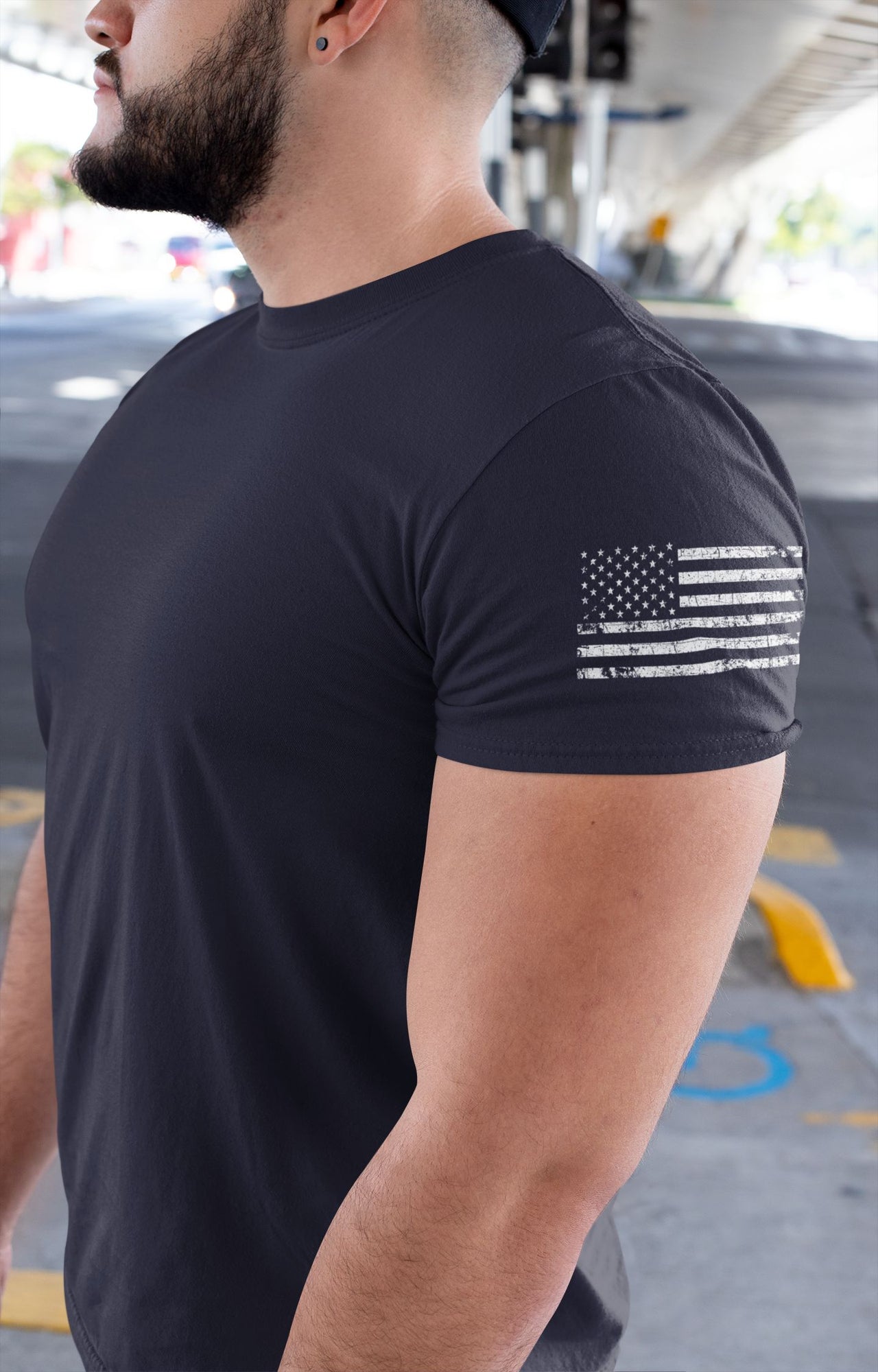 American Flag Sleeve Print T-Shirt